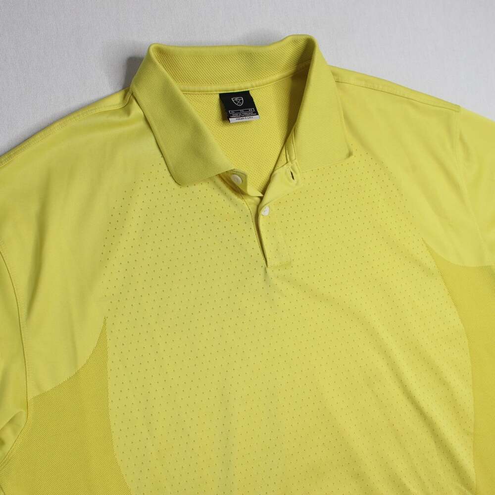 Vintage Y2K Nike Golf Shield Fit Dry Vented Performance Polo Shirt Yellow Sz XL